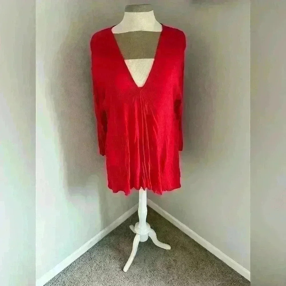 Free People red embroidered tunic top-size, M - Picture 5 of 9